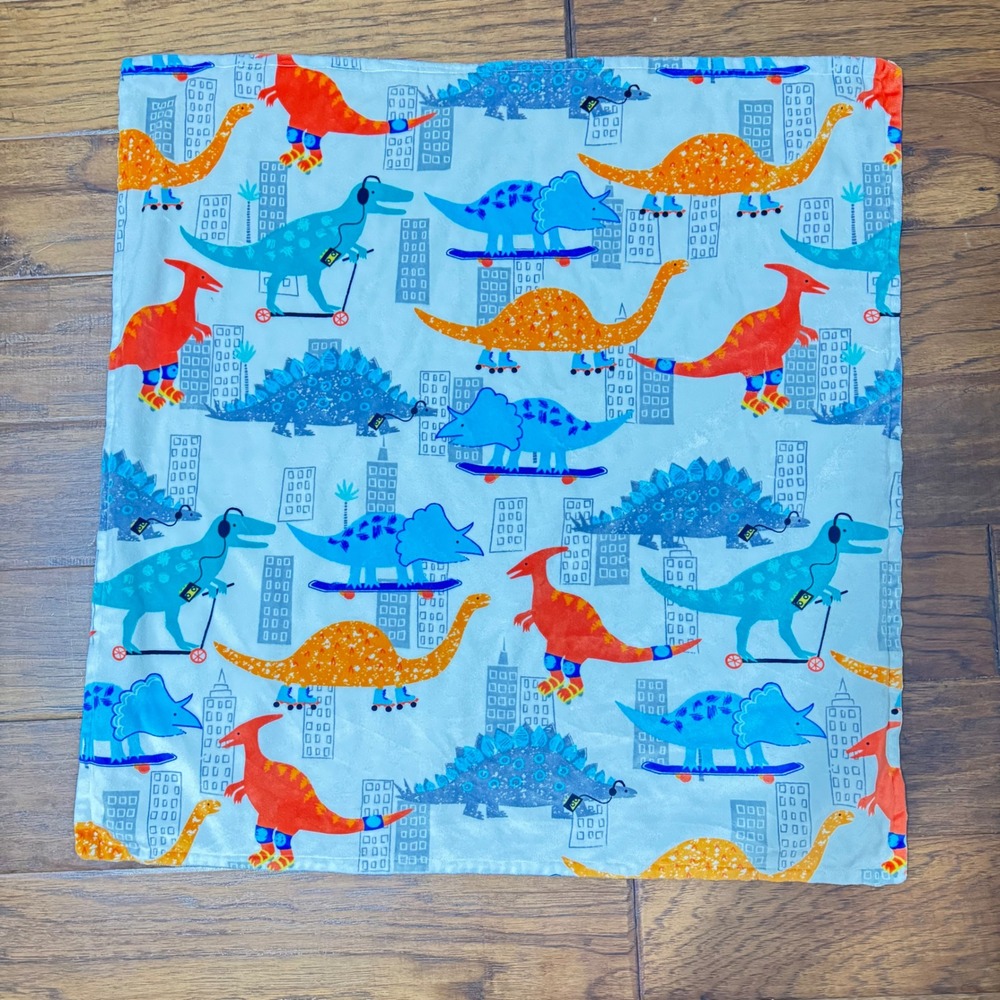 Dinosaur Roller Skating Minky Dot Baby Security flannel Blanket Yellow 27x27